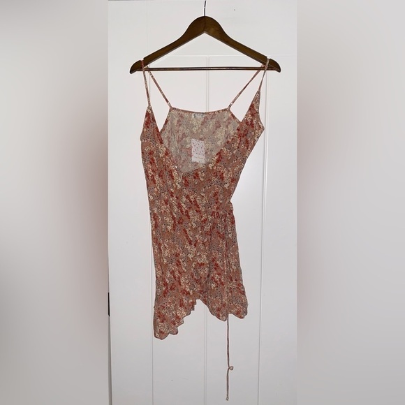 Free People All My Love Pink Multi Floral Print Wrap Slip Dress Sz XS NWT Boho - Picture 9 of 10